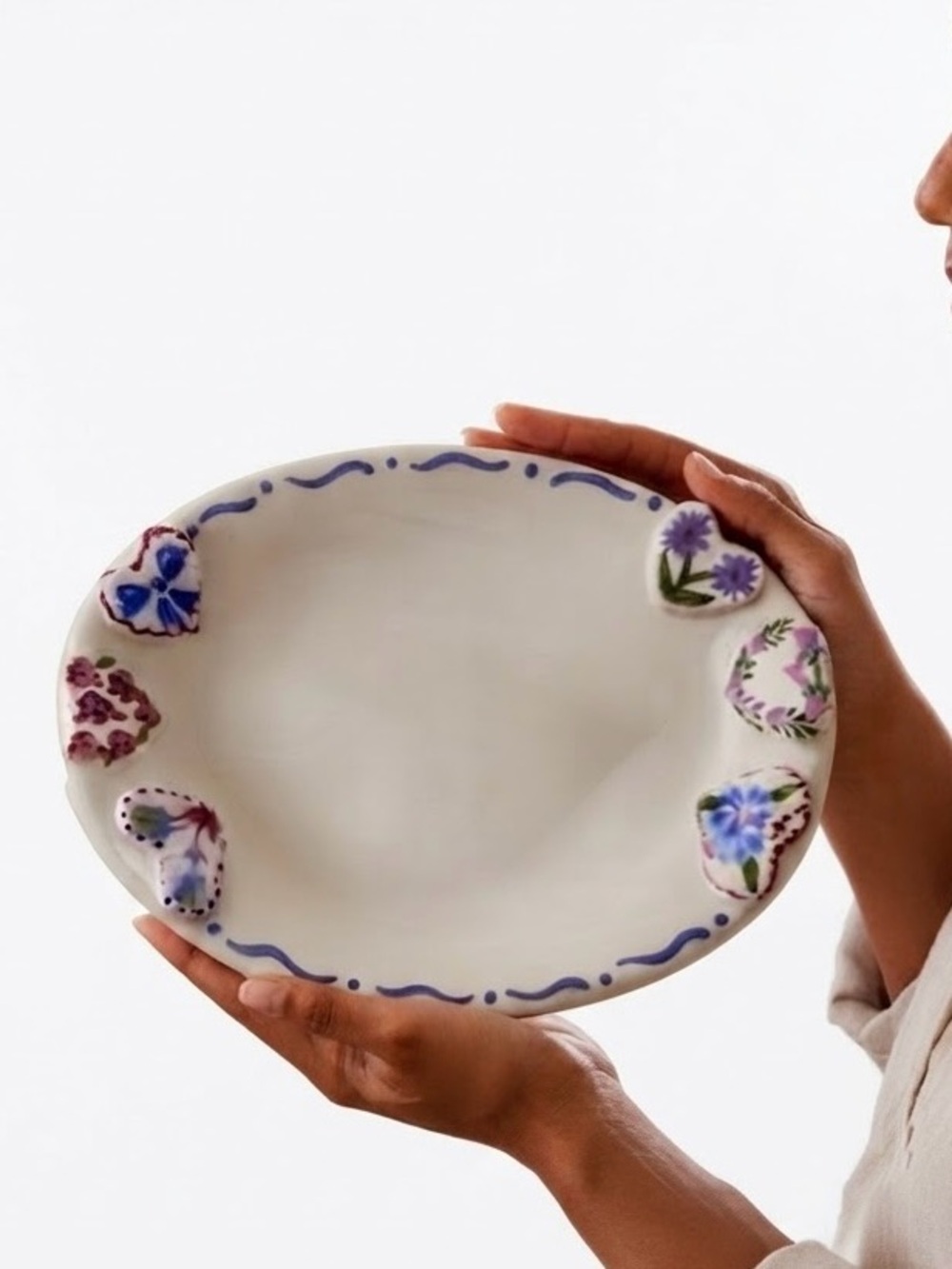 Handmade Floral hearts Ceramic Oval Plate